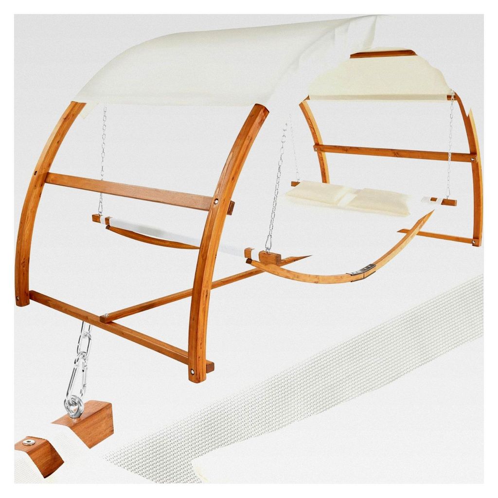XXL Outdoor-Hängematte für 2 Personen mit Sonnendach, robustem Holzgestell, atmungsaktivem und wasserdichtem Stoff sowie bequemem Kissen, 328 x 1...