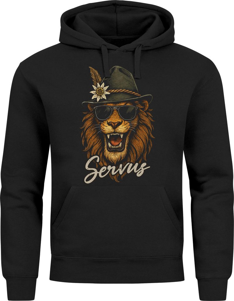 Hoodie Herren für das Servus Löwe mit Trachtenhut Ersatz Tracht Pullover Volksfest Bierfest Outfit Spruch Lustig Moonworks