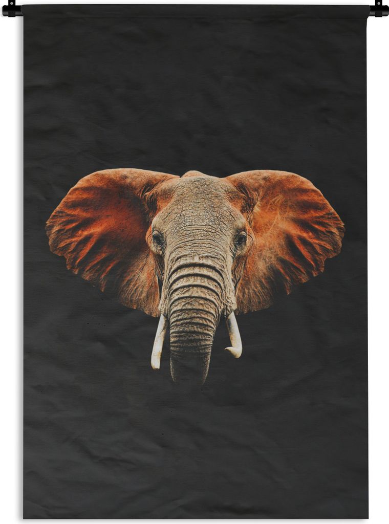 MuchoWow Wandteppich Wandbehang Elefant - Schwarz - Kopf 90x135 cm Tapisserie Dekoration Wandtuch - Baumwolle - Wandskulptur