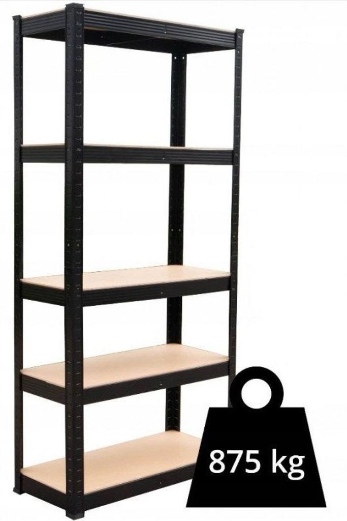 Lagerregal 5 Fachböden – Stahl & MDF, 875 kg Tragkraft | Farbe: Grau/Braun | Größe: 180x90x40 cm