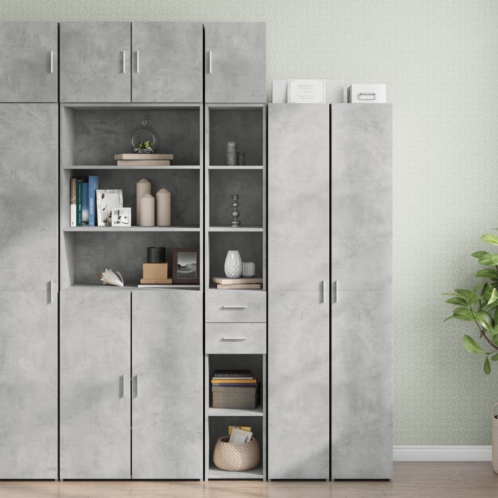 (NEU 2026) Hochschrank Schmal Betongrau 30x42,5x225 cm - Holzwerkstoff - Kommoden - 40 kg