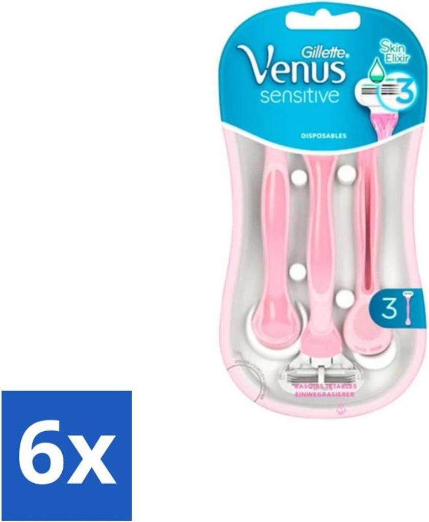 Gillette Venus Sensitive Einwegrasierer - 3 Klingen - Vorteilspack - 6 Stücke