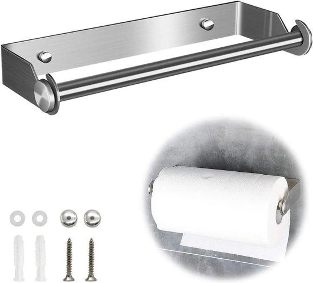 Support papier mural pour salle de bain en inox argent, fixation facile