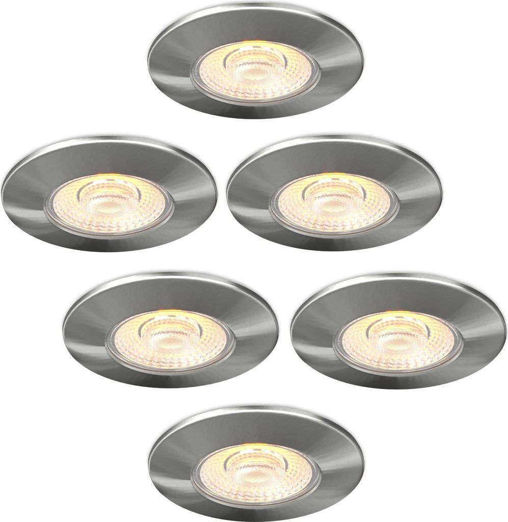 Ledvion - 6x LED Einbaustrahler, Nickel, 5W, CCT 2200K-4000K, Ø75mm, Edelstahl, IP65, Dimmbar