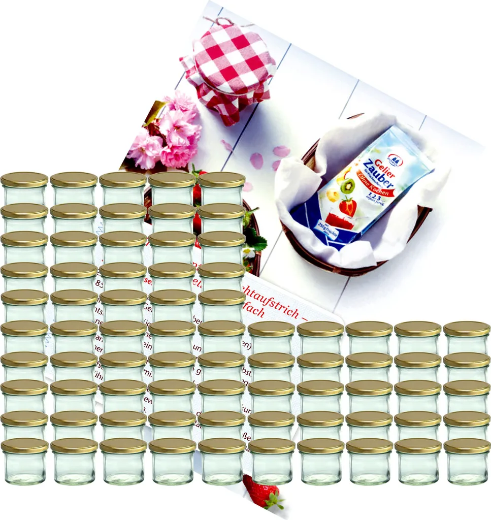 Set 75 Bicchieri in Vetro 125ml per Conserve e Regali - Tappo Oro