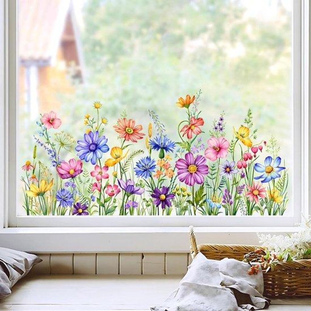 Hortensia-Vlinder-Raamsticker, statisch, dubbelzijdig, tuinbloem, rote, für Schlafzimmer, Wohnzimmer, Küche, Geschäft, Vitrine