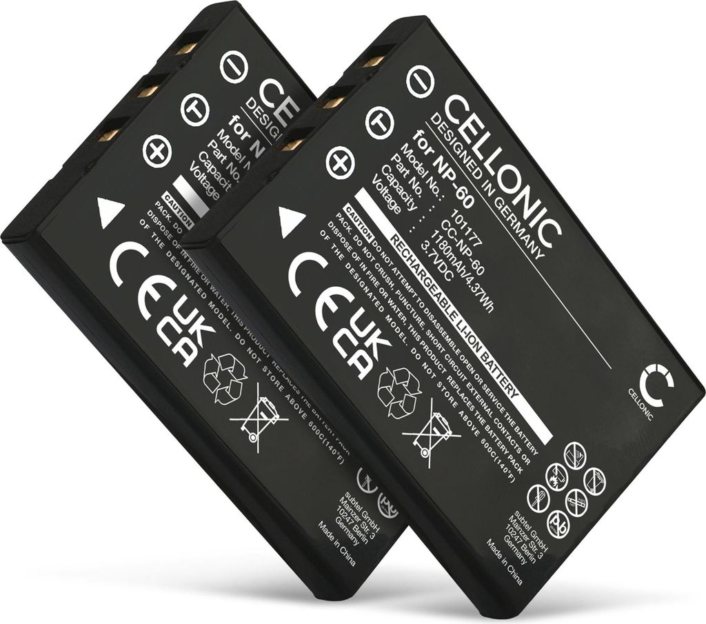 CELLONIC 2x Akku für Kamera kompatibel mit Drift HD (1080p), HD170, HD720 - (1180mAh, 3.7V)