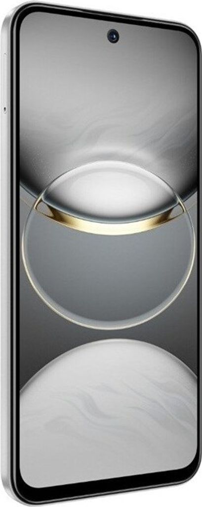 A white smartphone is shown from a side angle against a light gray background.