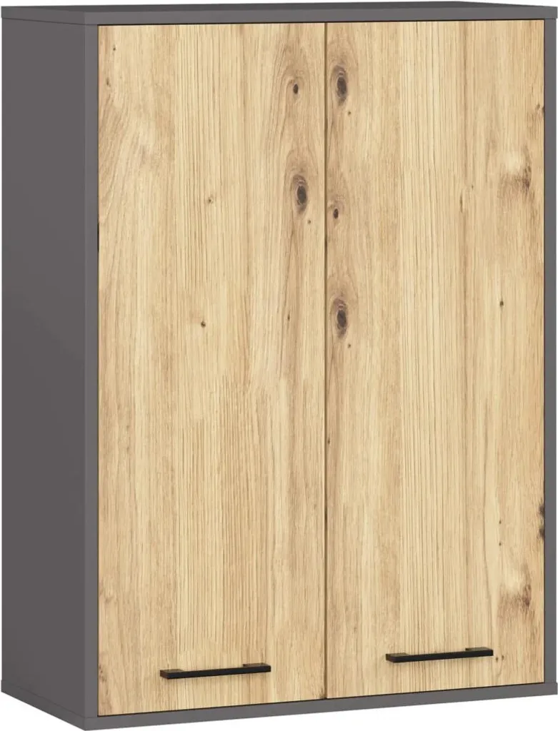 Meuble de salle de bain mural MERALYA gris et chêne artisan 80cm