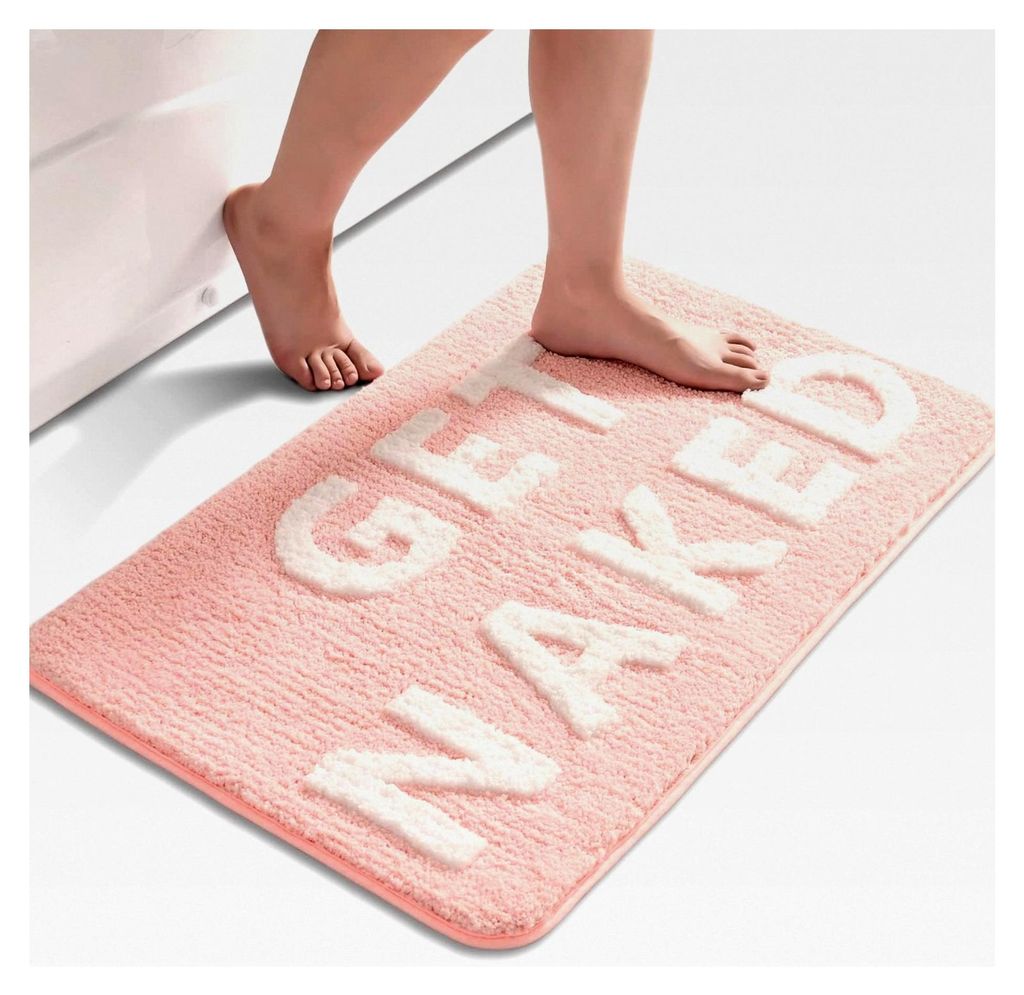 Badematte Get Naked, rosa und weiß, 50 x 80 cm, rutschfest, weiche Mikrofaser, maschinenwaschbar