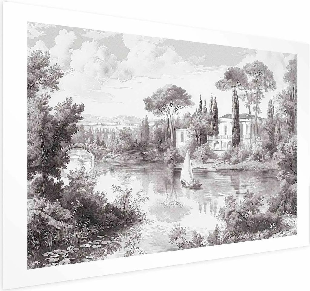 Posterpapier Poster - Black-and-White Vintage Landscape with a Pond 90x60 cm Landschaften c-H-10047-ao-a
