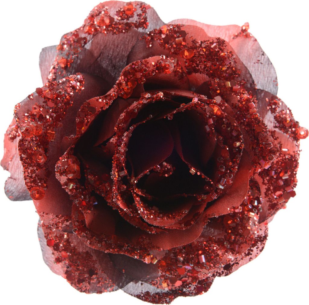 Kunstblumen Rose auf Clip 14cm ochsenblut Produktbild 