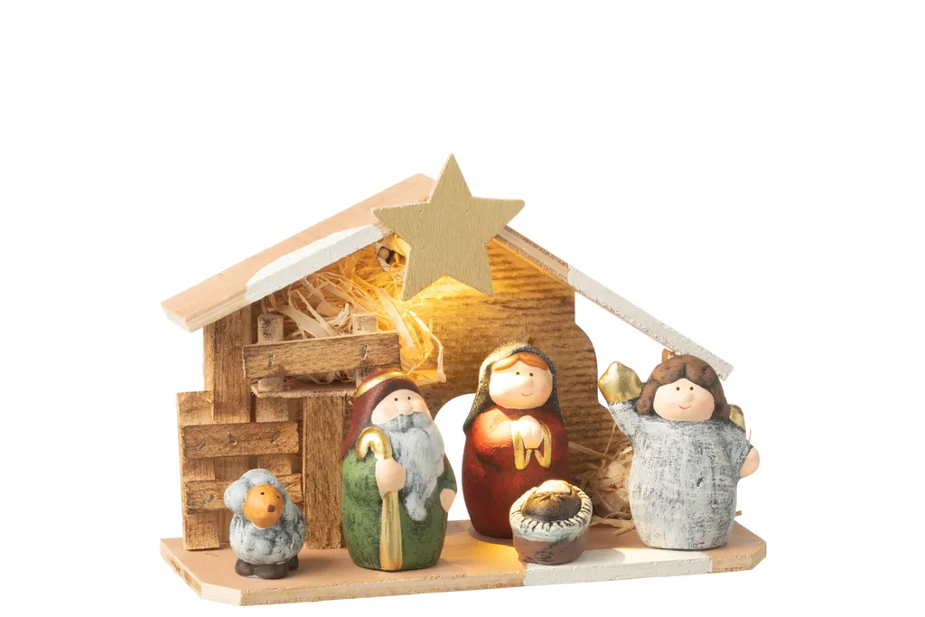 Crèche de Noël Lumineuse LED en Porcelaine Blanche J-Line Format Medium