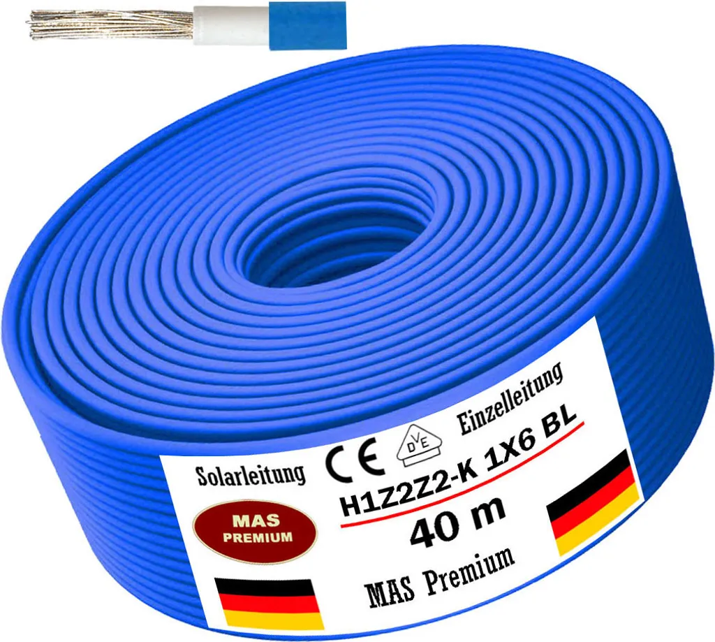 40m cavo solare cavo solare H1Z2Z2-K 6 mm² blu fotovoltaico senza alogeni