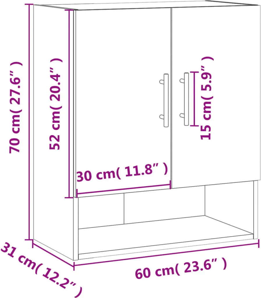 vidaXL Armadio a muro bianco 60x31x70 cm materiale legno - 12