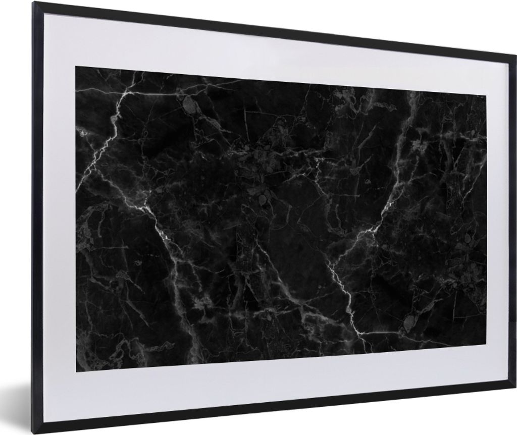 MuchoWow Gerahmtes Poster Marmor - Schwarz - Weiß - Textur - Marmoroptik 60x40 cm - Poster mit Schwarzem Bilderrahmen Wandposter Rahmen Foto Bil...