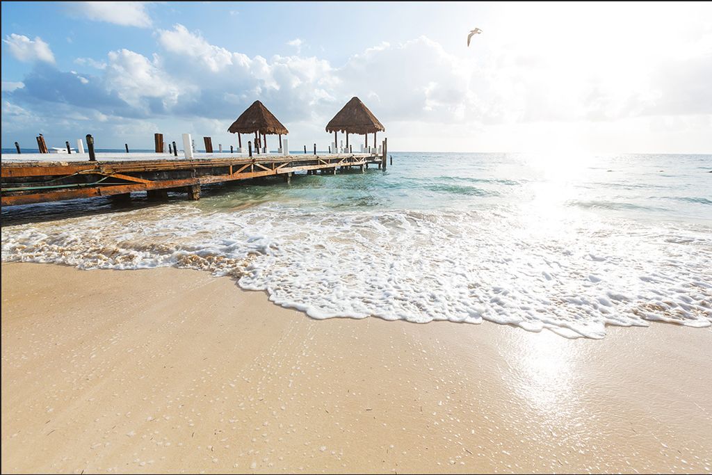 Muralo Fototapete Strand 270 (B) x 180 (H) cm Vlies Tapete Wandtapete Ozean Himmel Steg Wohnzimmer Schlafzimmer moderne Wandbilder XXL Natur Panora...