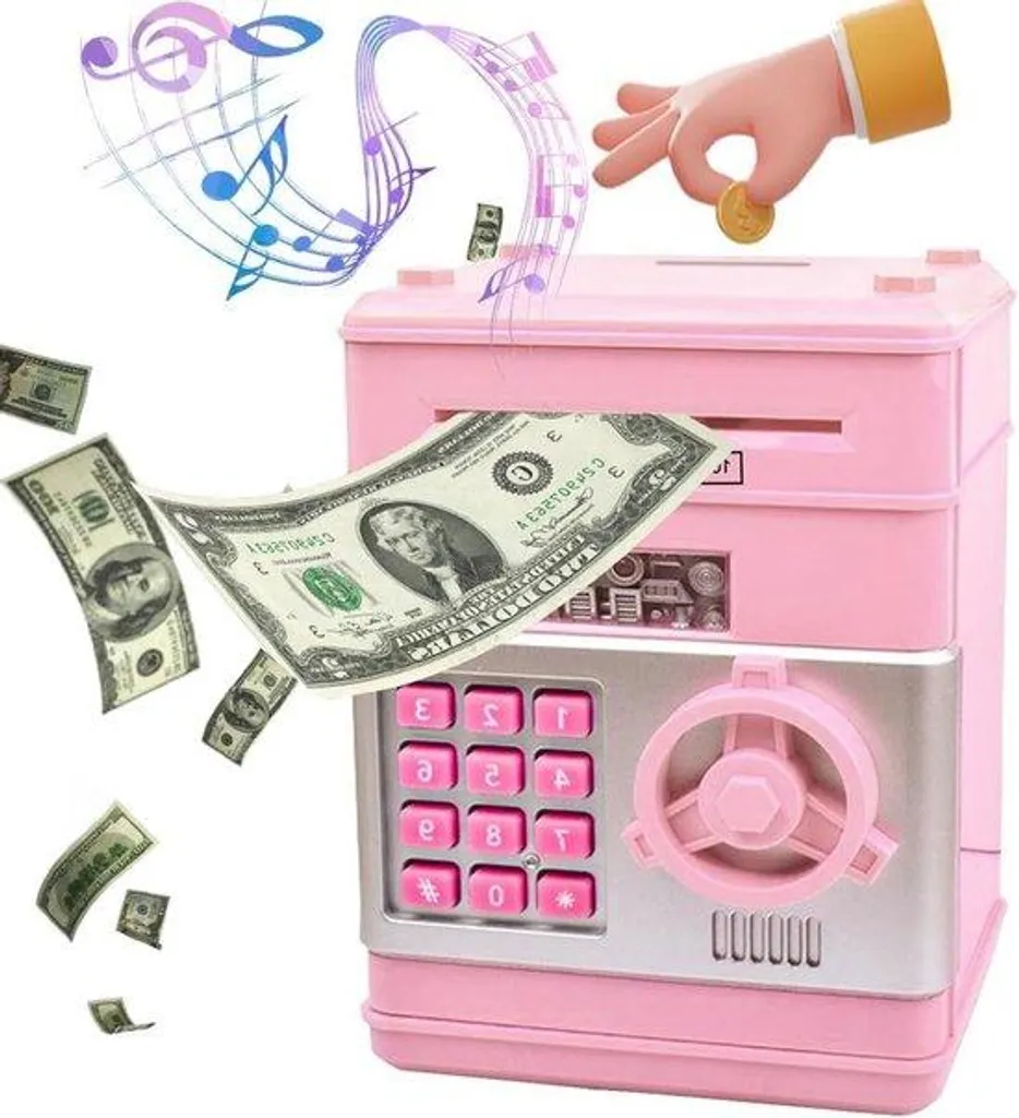 Tirelire musicale automatique rose avec code secret et effets sonores