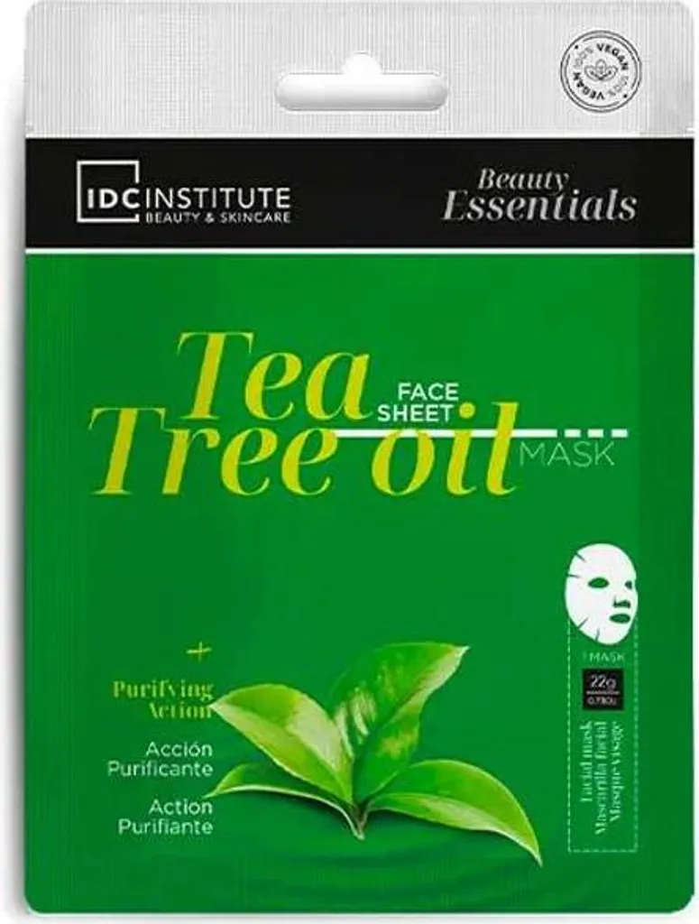 Maschera viso in tessuto - Tea tree oil - 22 g - Trattamento chiarificante per pelli con imperfezioni - Contro le macchie