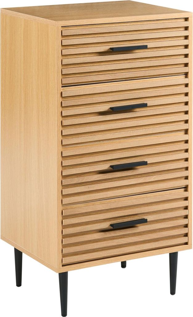BELIANI Kommode Hellbraun MDF mit 4 Schubladen Metallbeine Holzoptik Lamellenoptik Moderner Stil Aufbewahrung Stauraum für Schlafzimmer