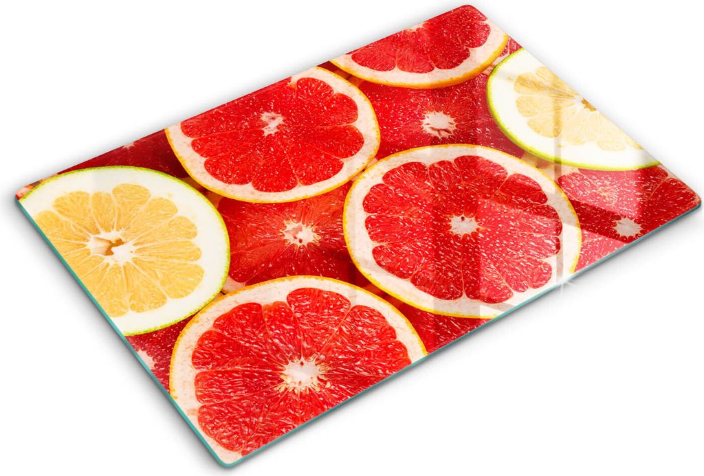 Glasschneideplatte - Herdabdeckplatte - 80x52 cm -Schneidebrett - Spritzschutz -Grapefruitscheiben