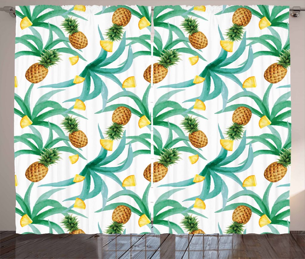 ABAKUHAUS Hawaii Rustikaler Vorhang, Botanik Inspired Früchte, Wohnzimmer Universalband Gardinen mit Schlaufen und Haken, 280 x 245 cm, Jadegrün ...