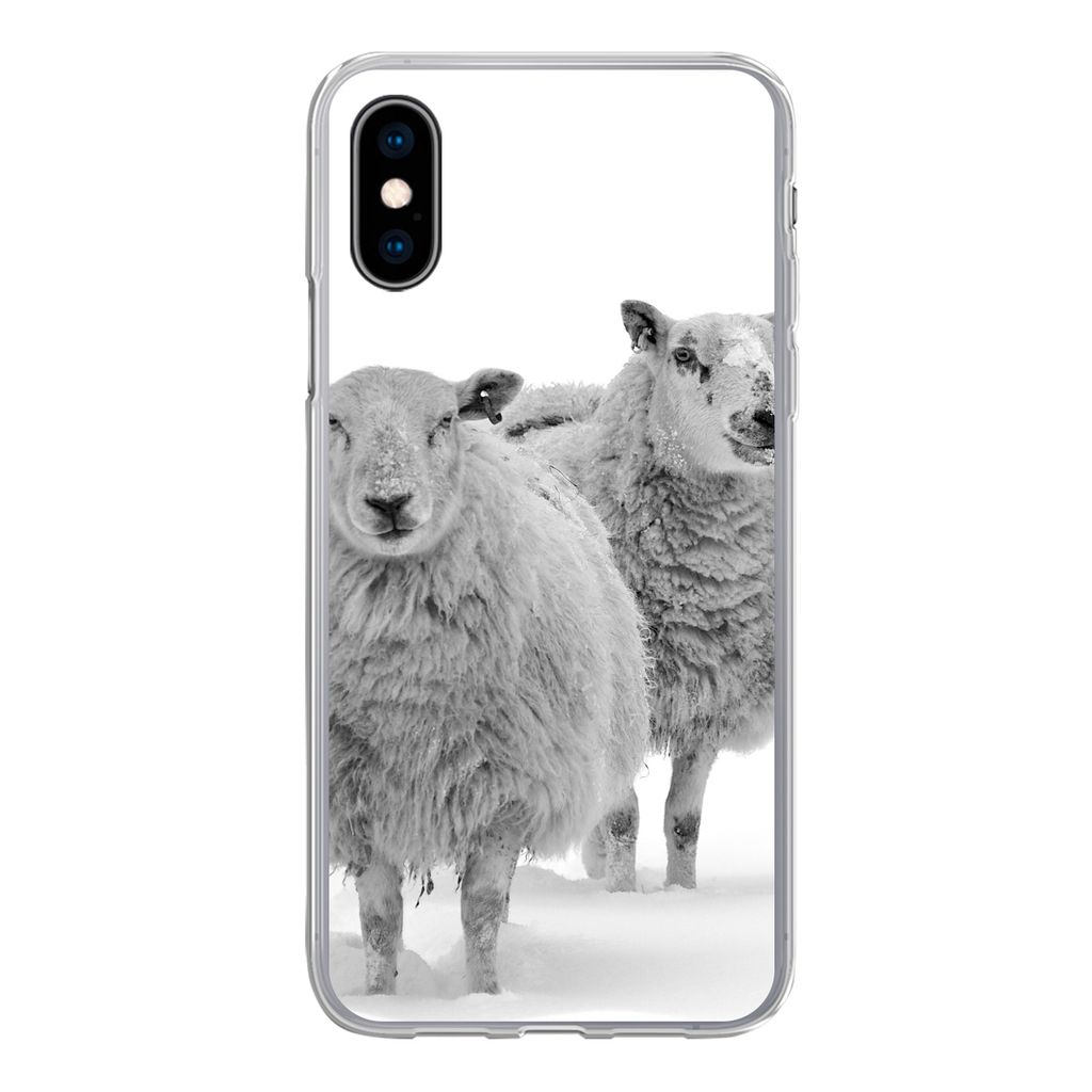 MuchoWow Handyhülle Schutzhülle Hülle für iPhone X Schafe - Schnee - Weiß Silikon Softcase Handy Hülle - Handyhülle