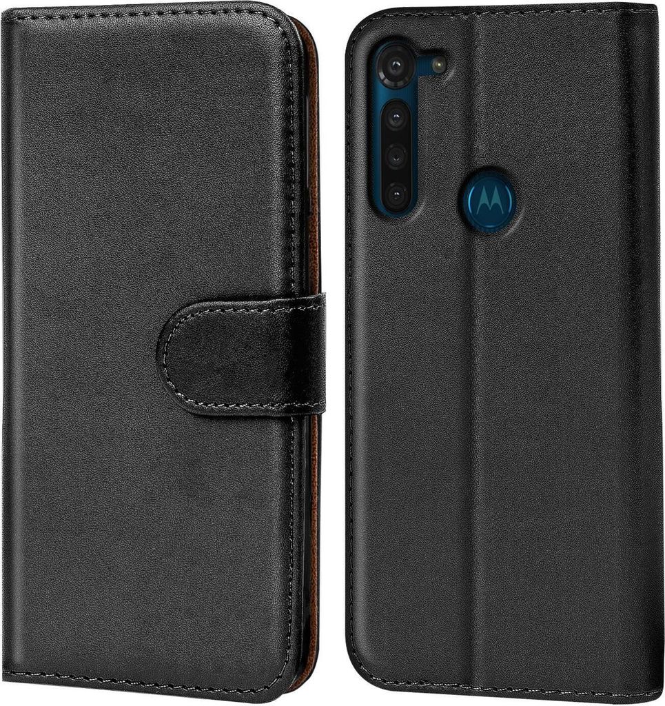 Conie Klapp Tasche für Motorola Moto G8 Kartenfach Rundumschutz Hülle in Schwarz