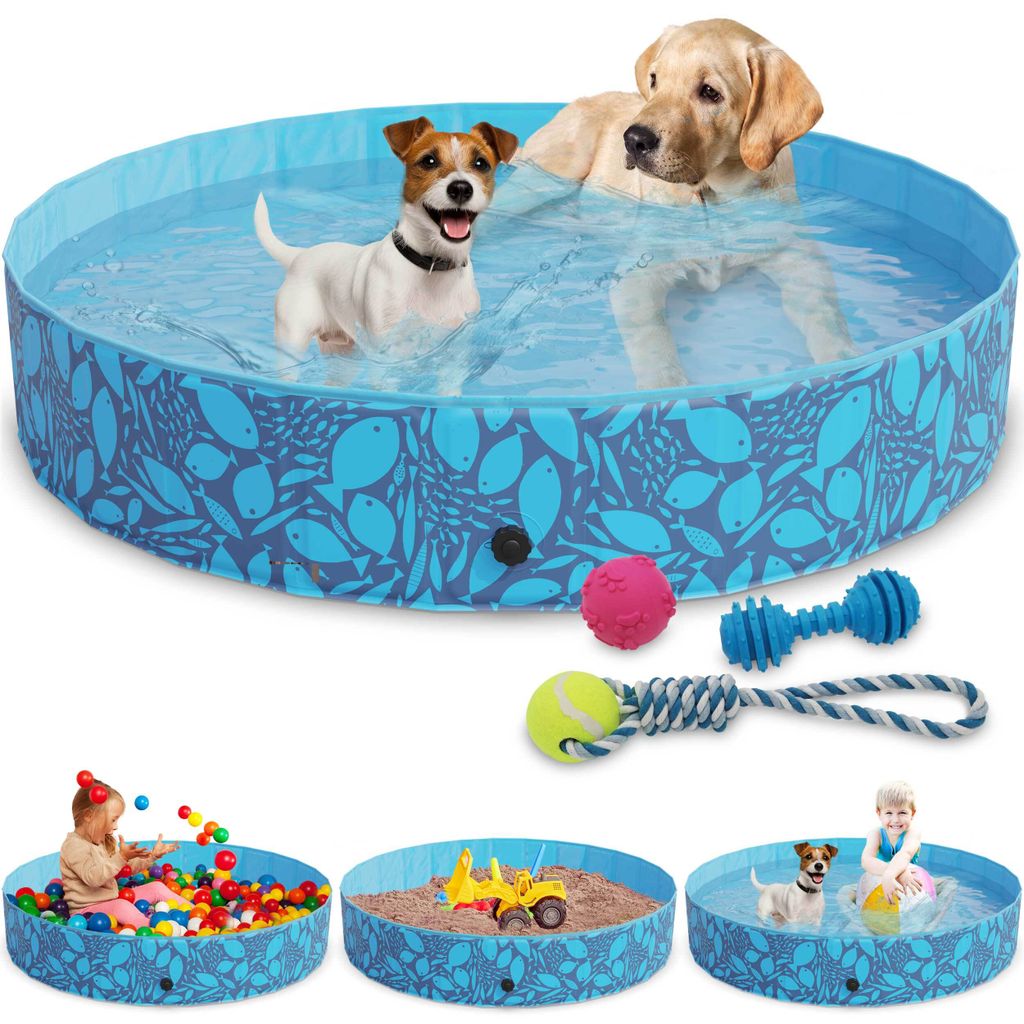 zooprinz Hundepool | 160 x 30 cm | faltbar | inklusive Spielzeug | Hunde Schwimmbecken Badewanne Planschbecken