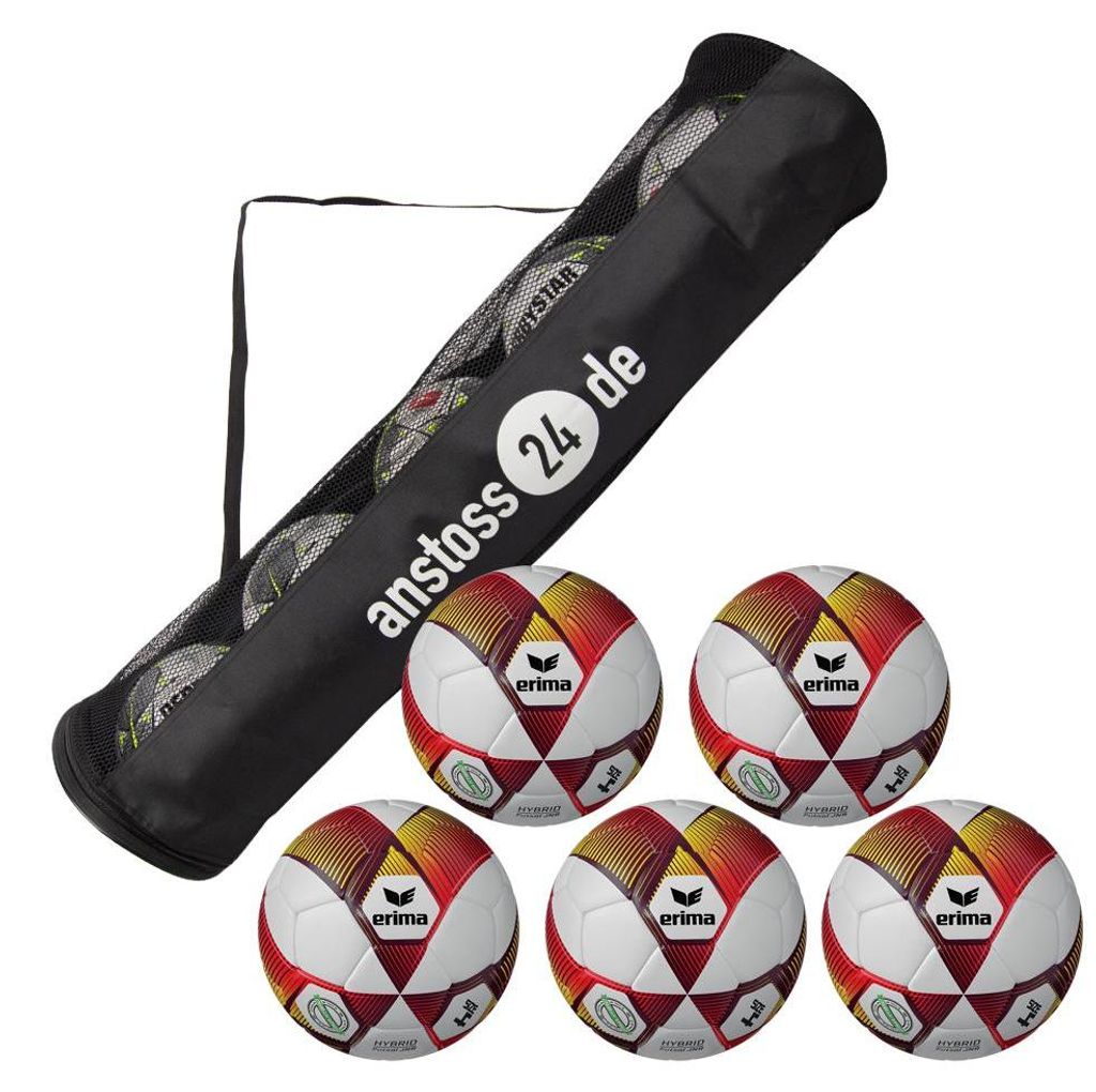Ballset erima Spielball - Hybrid Futsal v25 inkl. Ballsack 5 Bälle rot/gelb-350g