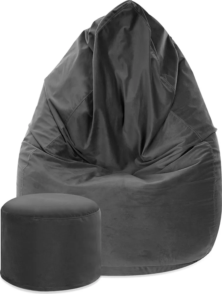 Pouf Sacco Dreamroots Velluto Dark Shadow 80x80x120cm con Sgabello