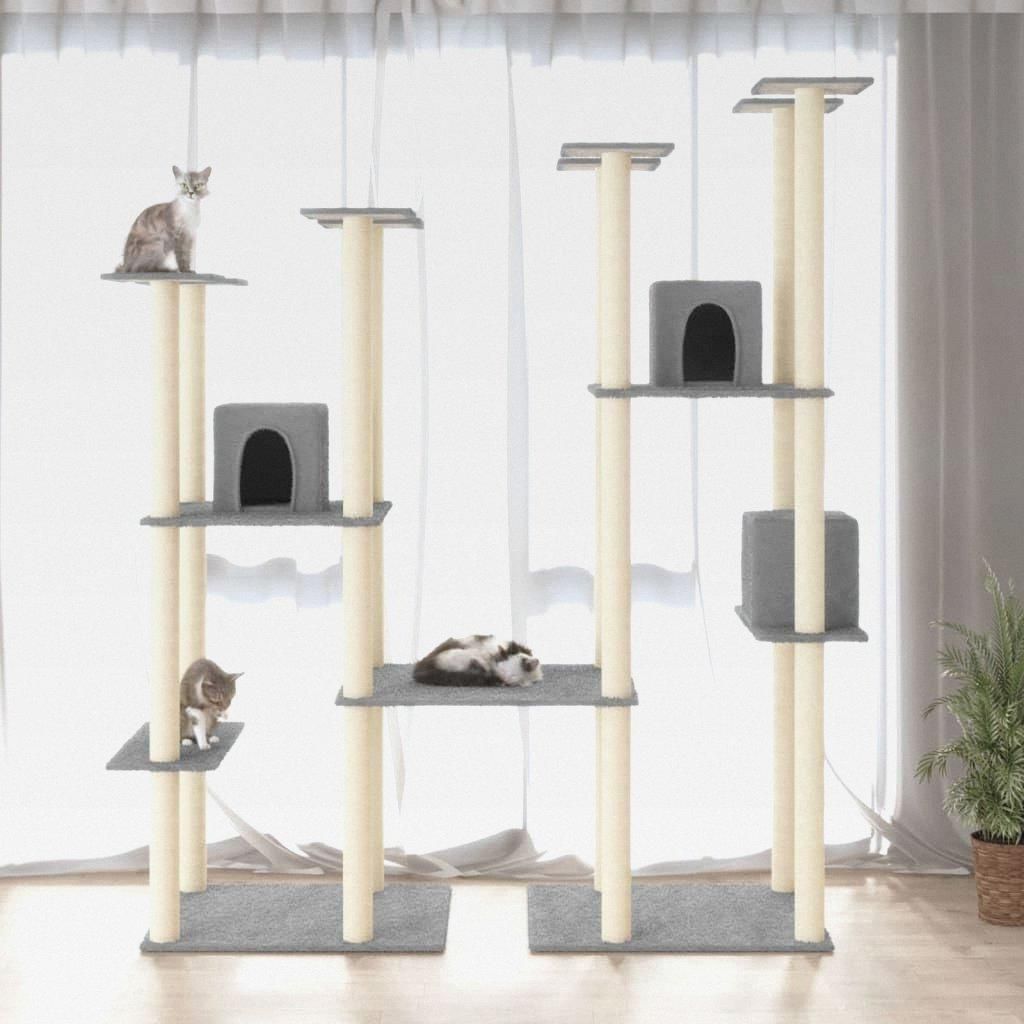 Kratzbaum mit Sisal-Kratzsäulen Hellgrau 174 cm Katzenmöbel für kleine und große Katzen