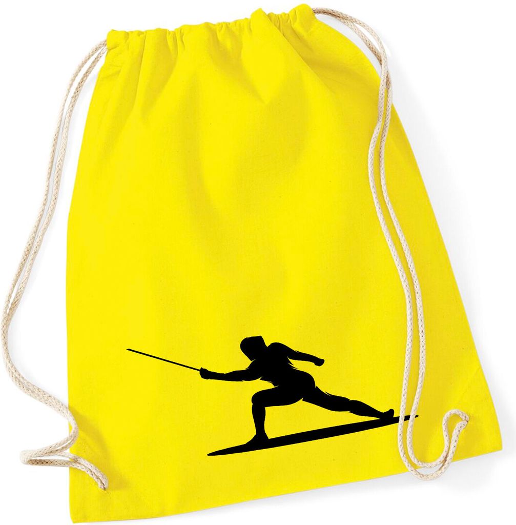 Huuraa Turnbeutel Fechten Silhouette 12 Liter Yellow Baumwolle Rucksack Geschenkidee