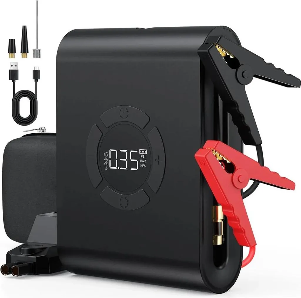 Démarreur booster 1200A avec pompe 150 PSI - Batterie externe 12V 18Ah