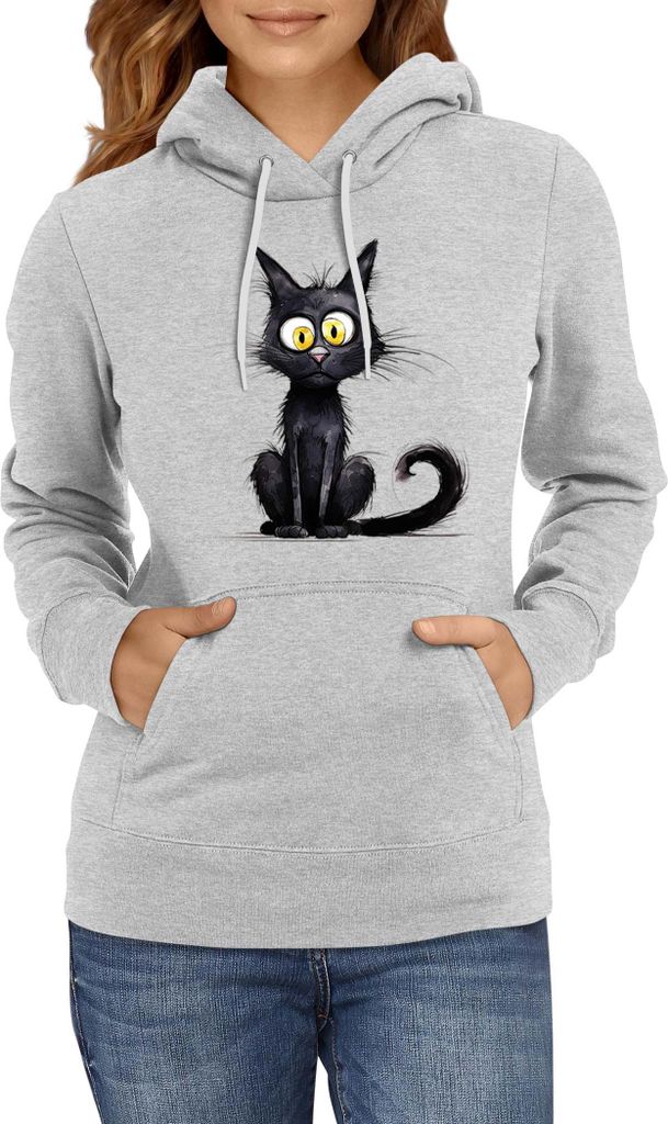 Damen Kapuzenpullover Funny Cats Breeds Bombay Cat 014, Lady 2XL / Grau