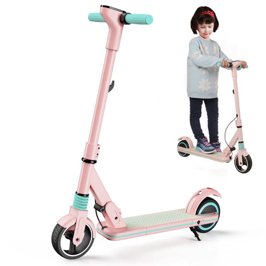 Elektroroller Kinder ab 6-16 Jahren, Rosa Elektroscooter mit LED-Anzeige, Faltbarer E Scooter, Zwei Bremsarten, 14KM/H, Geschenk Für Kinder Und Ju...
