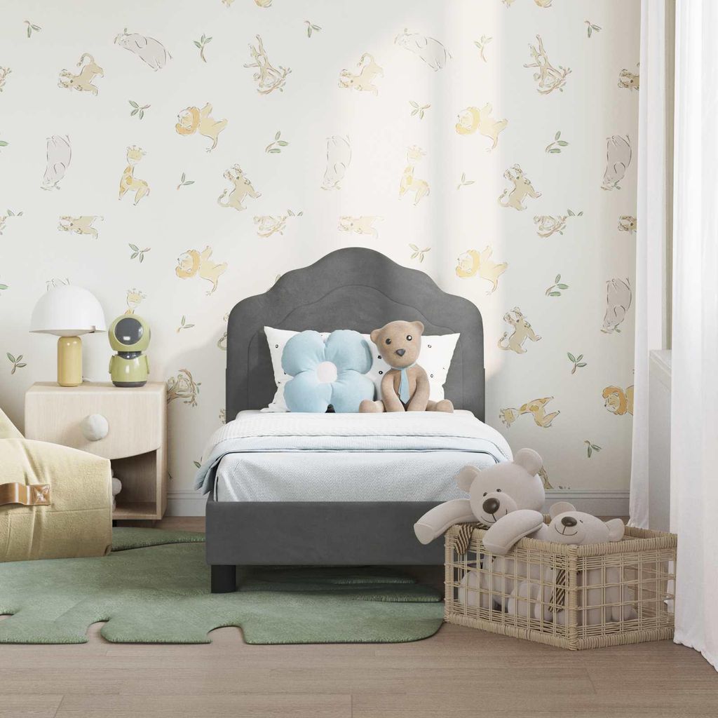 Stabli Kinderbettgestell mit Kopfteil Dunkelgrau 70 x 140cm Samt - DE186453 - Klassische BettenJugendbett Tagesbett