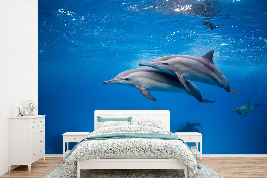 MuchoWow Fototapete für Wohnzimmer oder Schlafzimmer Wandtapete Vinyl Motivtapete Delfin - Meer - Ägypten - 450x300 cm - Gemusterte