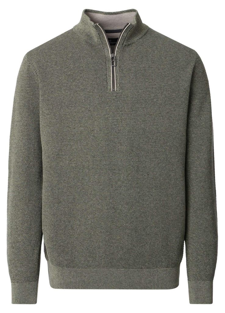 CASAMODA Herren Strick-Troyer Zipper Regular Baumwolle Grün Produktbild 