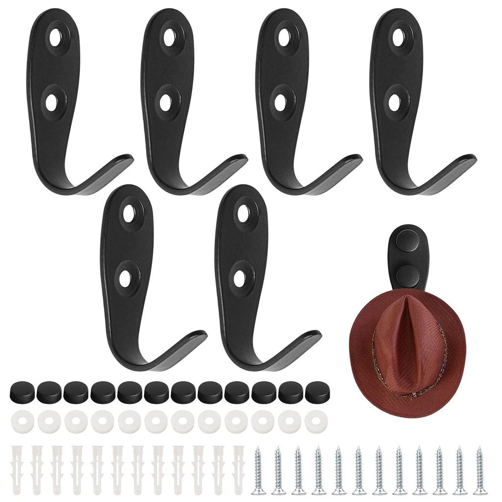 Edelstahl-Wandhaken, 6 Stück mit Haken und Schrauben; schwarze Einzelwandhaken zur Aufbewahrung von Gegenständen in Haus, Küche, Garten, Garage ...