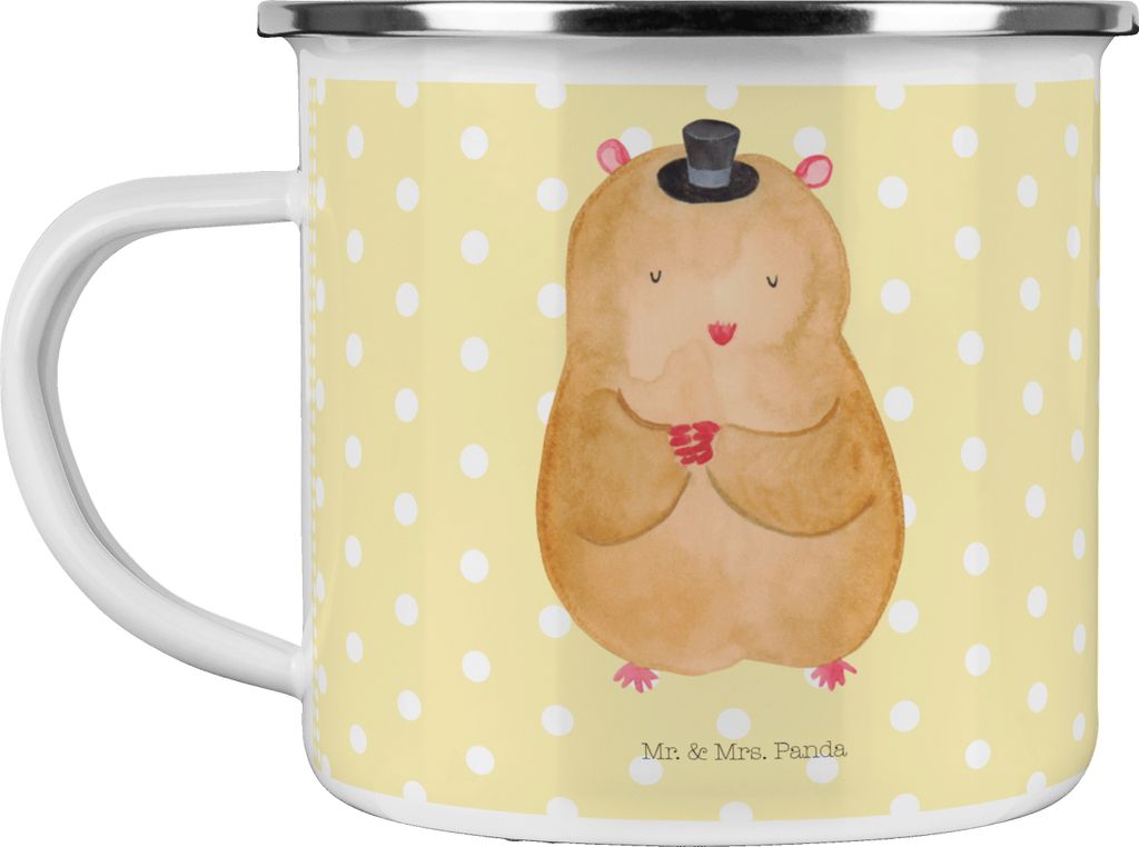 Mr. & Mrs. Panda Teetasse Hamster Hut - Gelb Pastell - Geschenk, Lustige Sprüche, Haferl, Emaille Tasse, Pott, Campingtasse, Zwerghamster, Teebech...