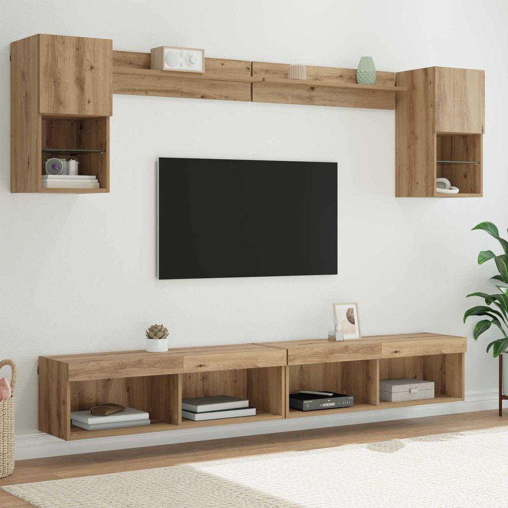 "Winter Sale" TV Wand Einheiten mit LED 6 pcs Artisan-Eiche Holzwerkstoff - TV-Schränke Design Neu495114
