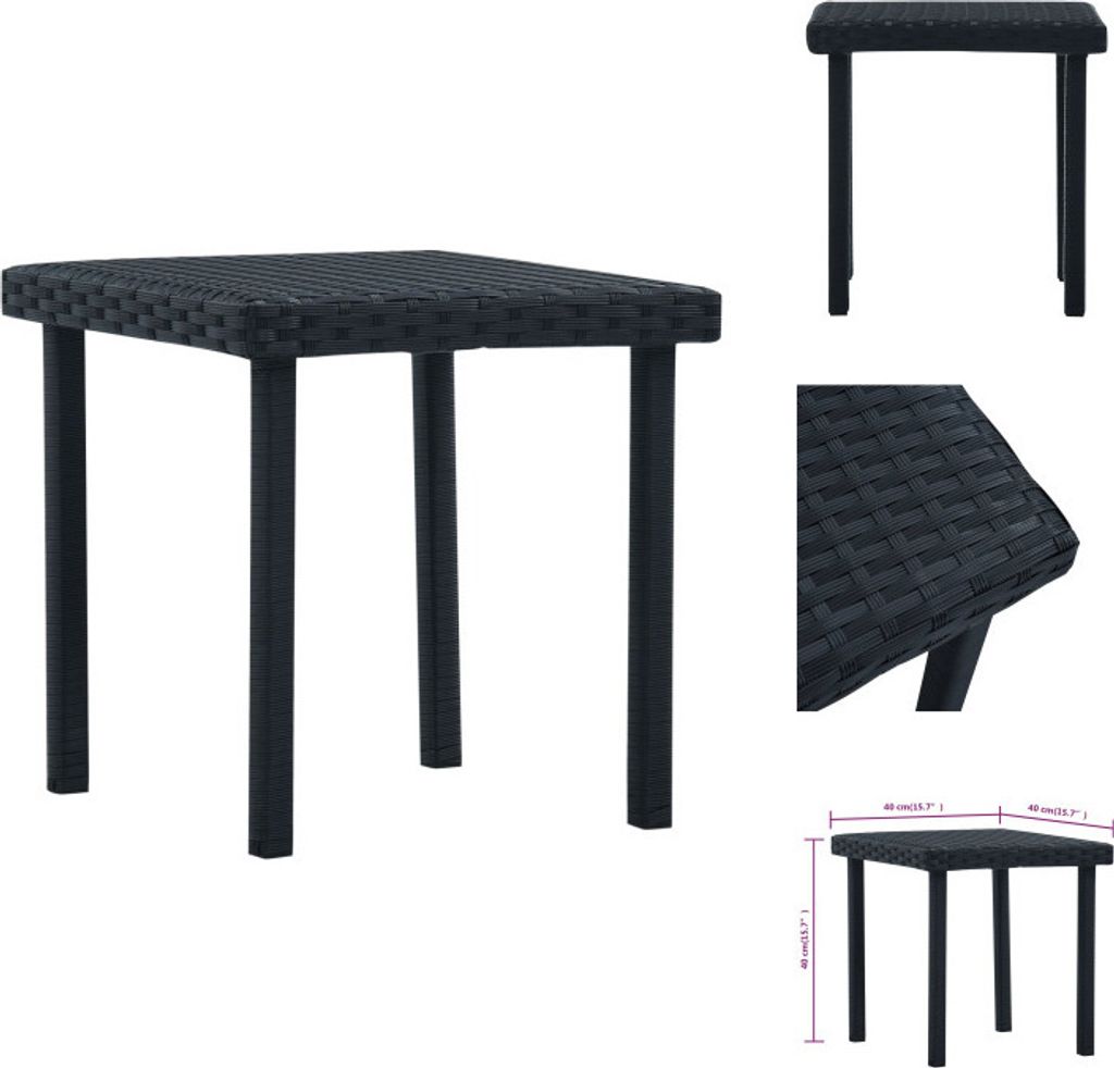 vidaXL Garten-Teetisch Schwarz 40×40×40 cm Poly Rattan - Gartentische