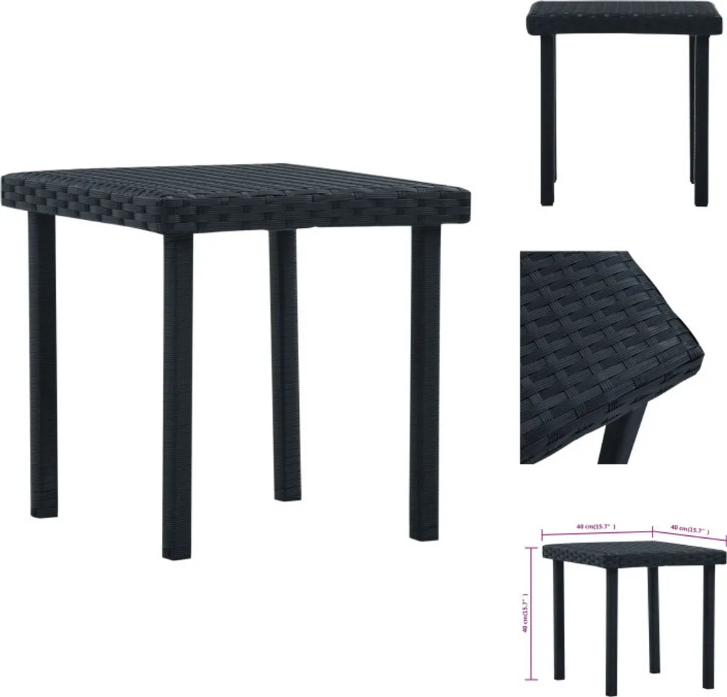 Table basse de jardin carrée noire en rotin synthétique - 40x40 cm