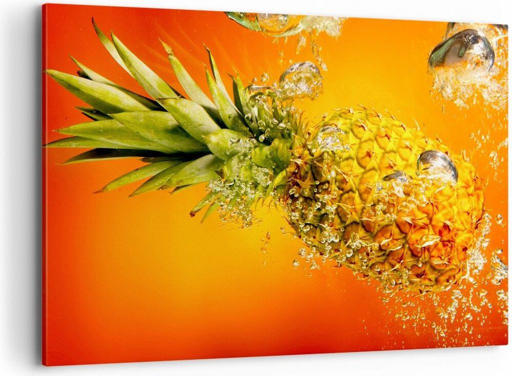 Bild auf Leinwand - Leinwandbild - Karibik ananas frucht gesund - 100x70cm - Wand Bild - Wanddeko - Leinwanddruck - Bilder - Kunstdruck - Wanddekor...