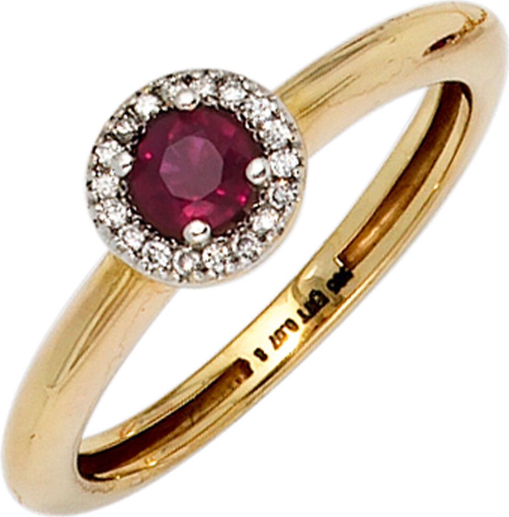 Ring Damenring mit Rubin & 18 Diamanten Brillanten 585 Gold Gelbgold Innenumfang 60mm Ø19.1mm