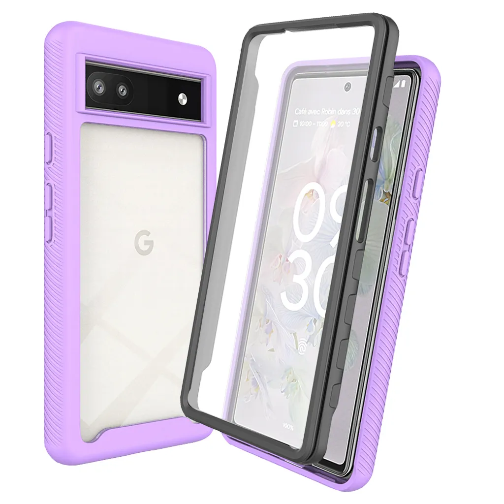 Custodia per Google Pixel 6A, paraurti con protezione dello schermo integrata a 360° Custodia protettiva per tutto il corpo Viola