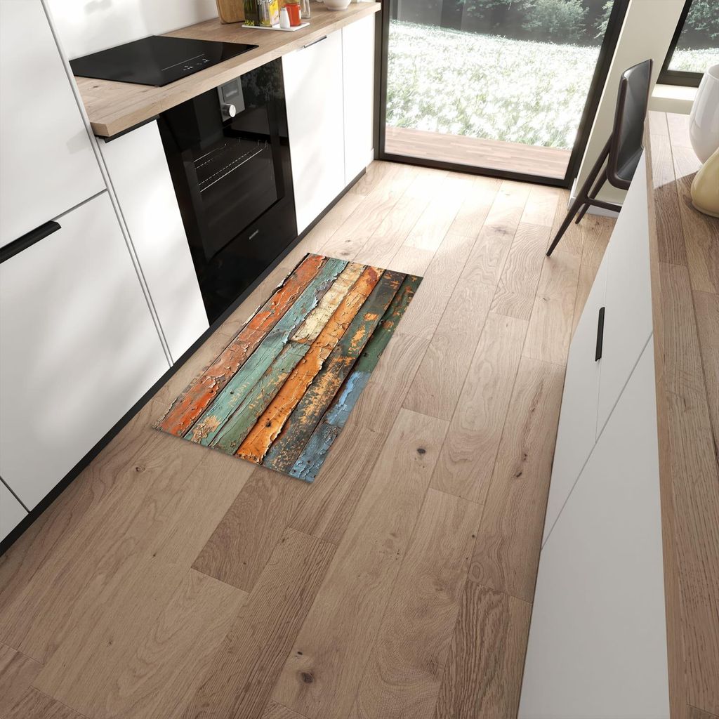 Küchenteppich 60x120cm rutschfest & abwischbar PVC Läufer - Antike Holzplanken