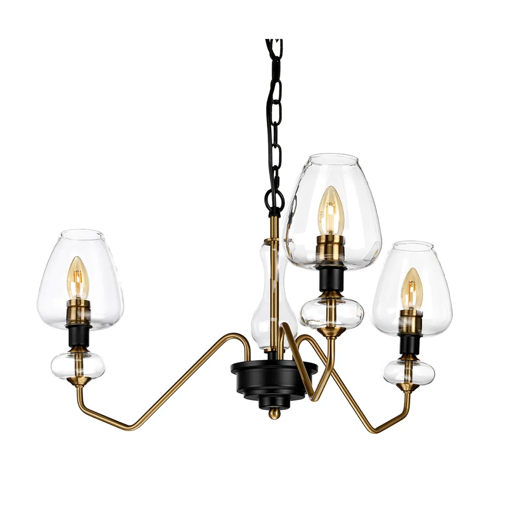 Suspension Armand pour Salon, Éclairage 3 Feux Laiton et Anthracite