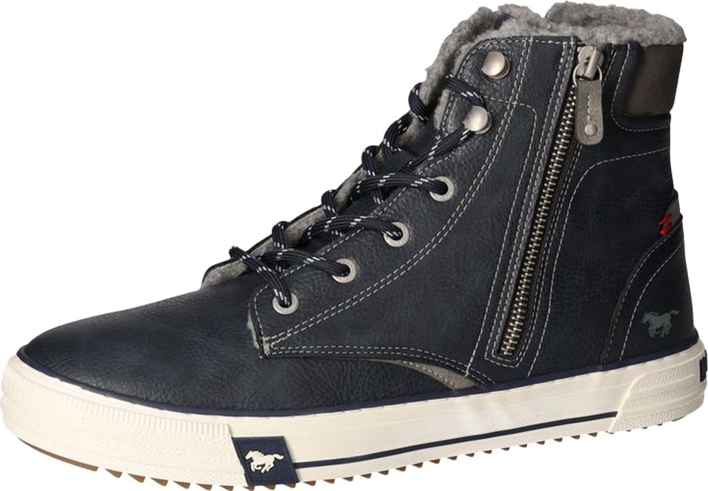 Mustang Herren Sneaker High Top Stiefelette Reißverschluss Warmfutter 4172-604, Größe:41 EU, Farbe:Blau